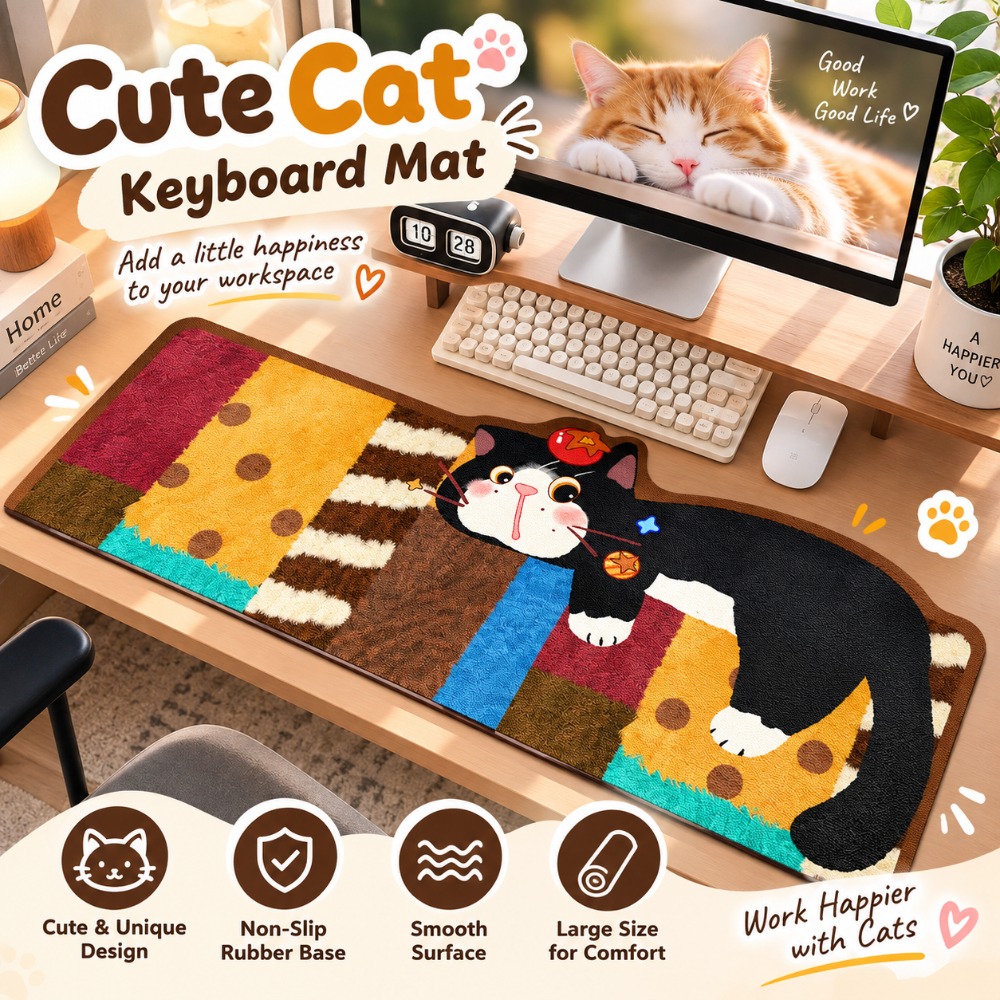 Laptop Accessories Writing Pad - Rubberen muismat met cartoonkattenpatroon, groot formaat,