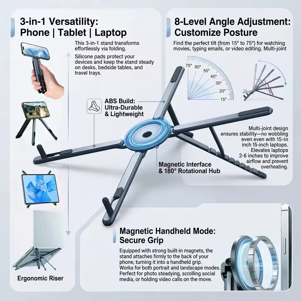 Laptop Accessories Table - Draagbare magnetische telefoonhouder & selfie stick