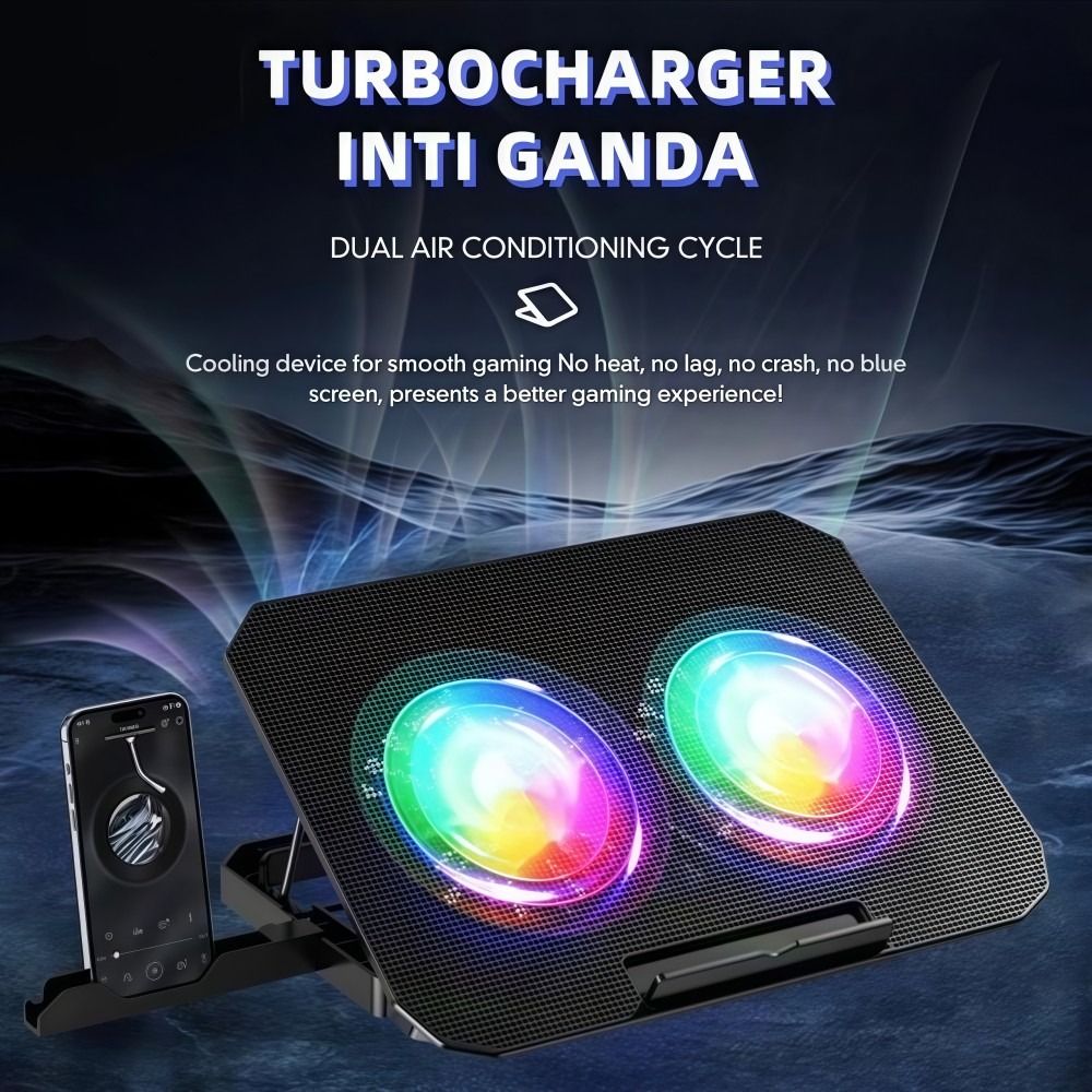 Laptop Accessories Cooling Pad - Twee-ventilator laptopkoeler RGB met telefoonhouder, grote